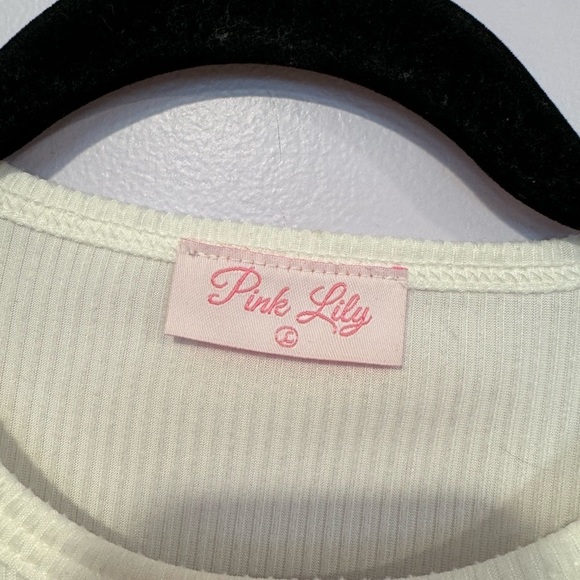 Pink lily white ribbed tshirt bodysuit - Picture 2 of 3